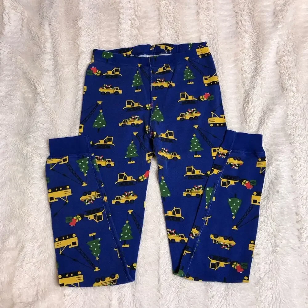 Hanna Andersson blue Christmas tree construction vehicle pajama set 150 or US 12